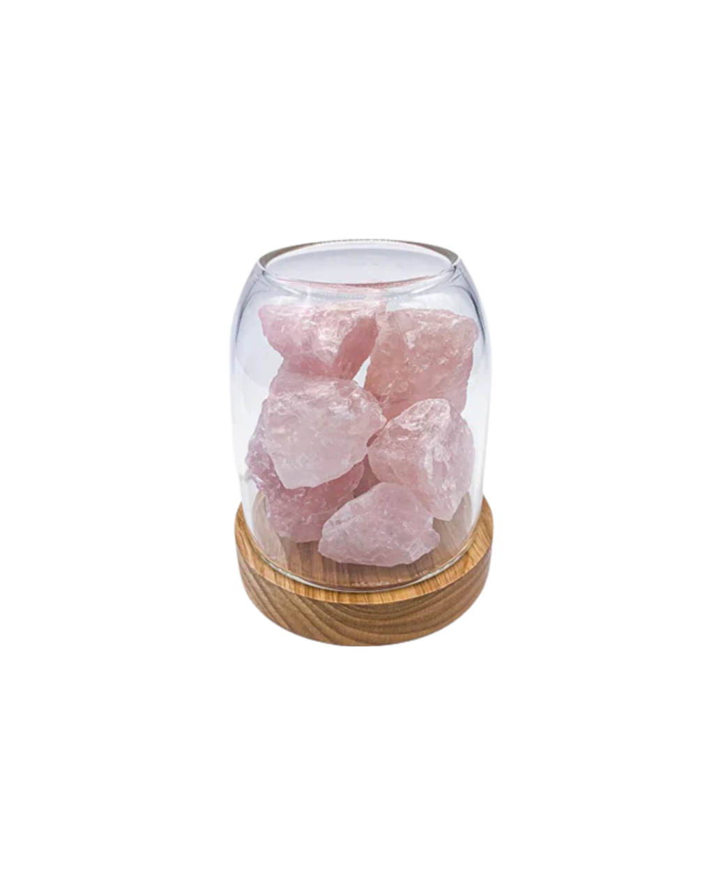 SUENTA Elegante Kristall Dekoration mit Glaskuppel und Holzsockel – Rosé und Klar Rosa