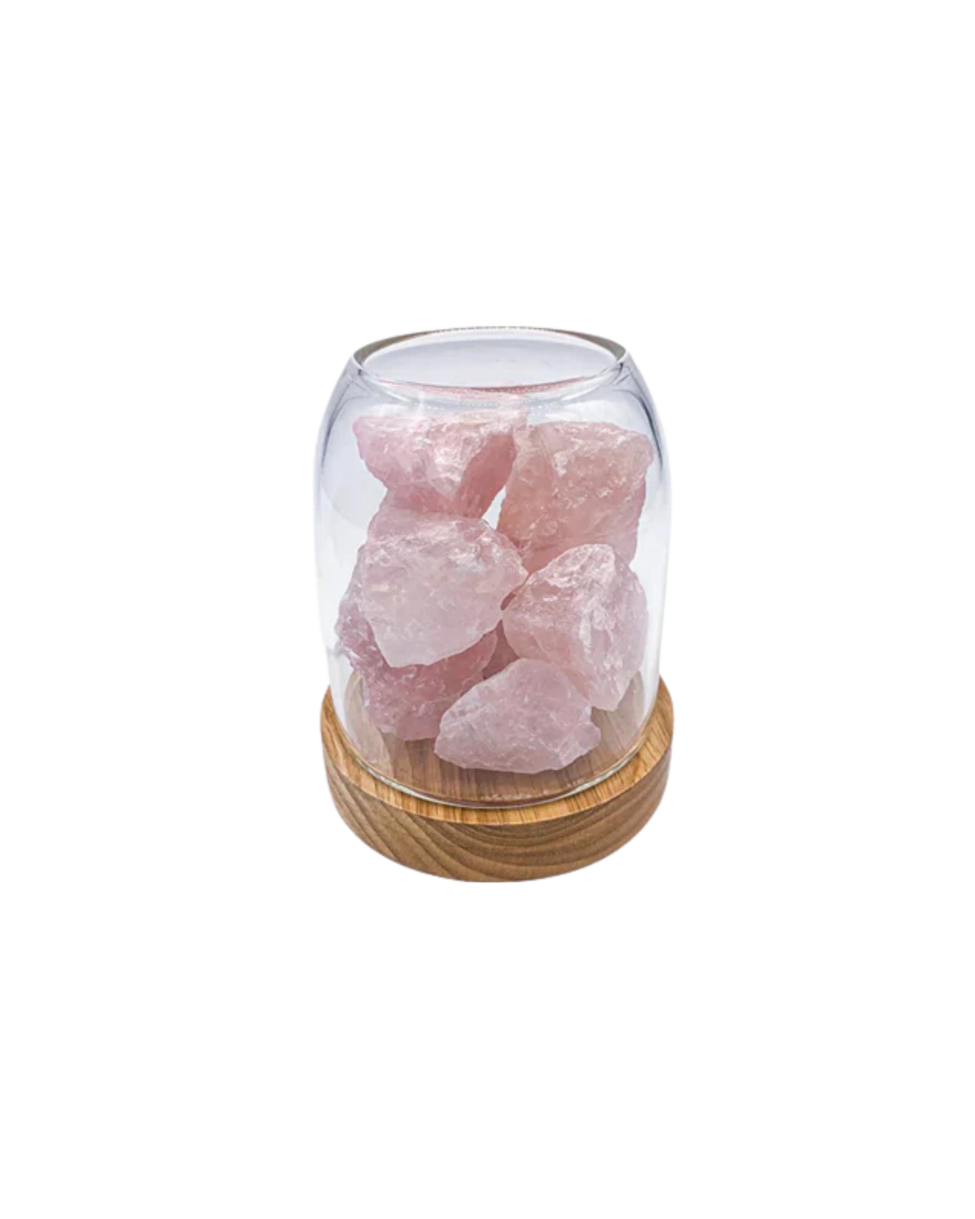 SUENTA Elegante Kristall Dekoration mit Glaskuppel und Holzsockel – Rosé und Klar Rosa