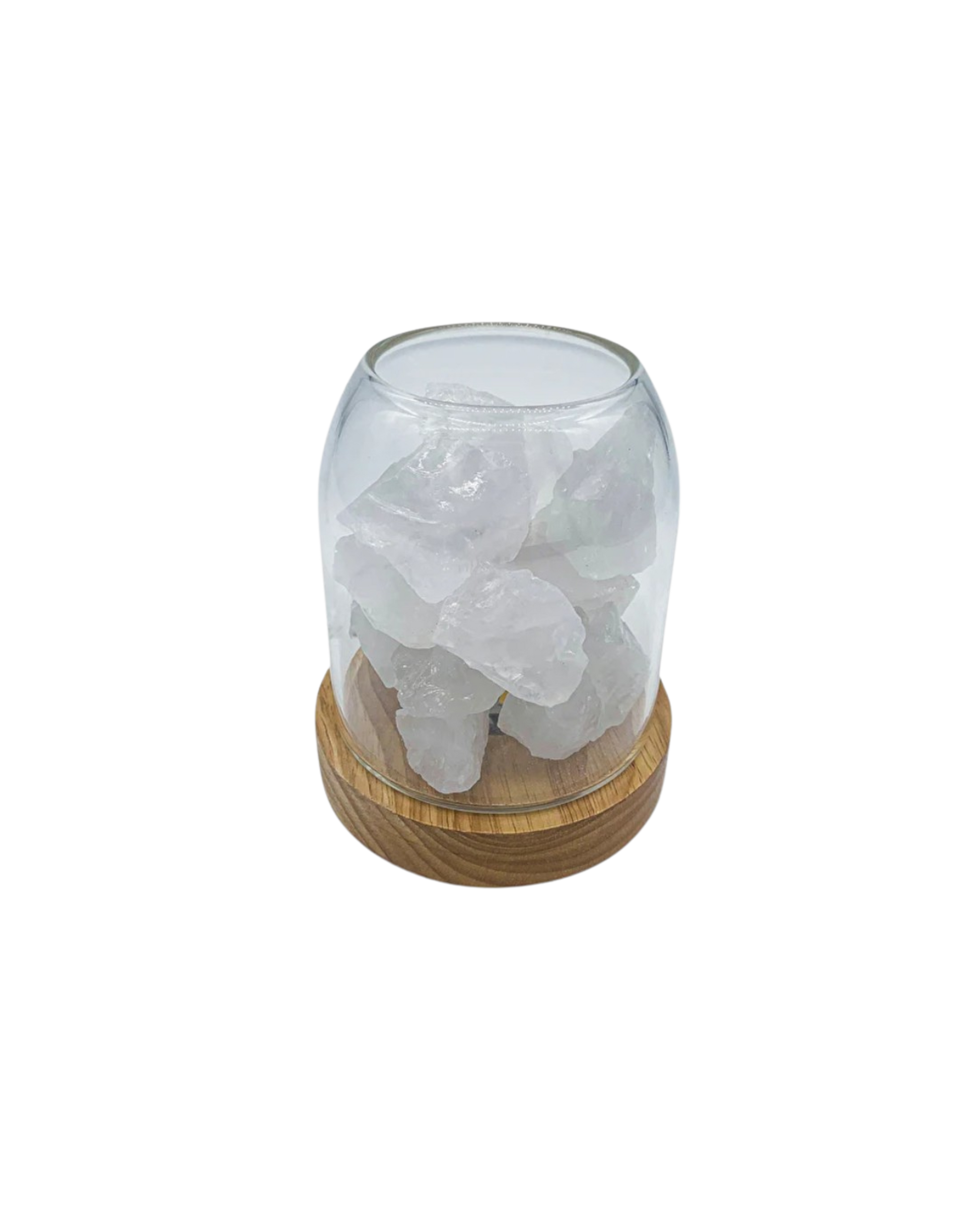 SUENTA Elegante Kristall Dekoration mit Glaskuppel und Holzsockel – Rosé und Klar Weiß