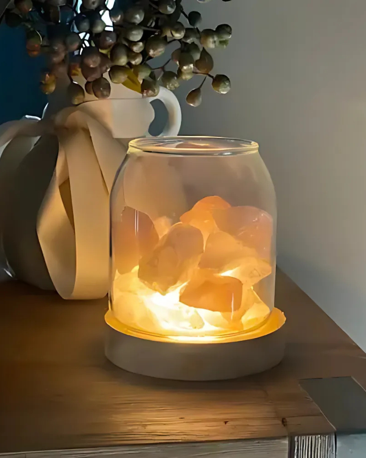 SUENTA Elegante Kristall Dekoration mit Glaskuppel und Holzsockel – Rosé und Klar