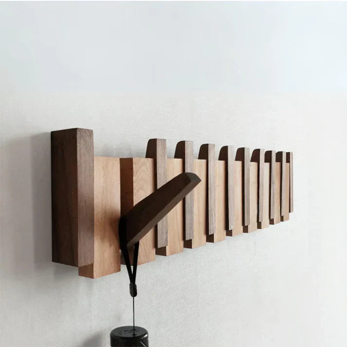 SUENTA Elegante Wandgarderobe aus Holz im Pianostil mit 5 oder 8 Haken Nuss- und Buchenholz
