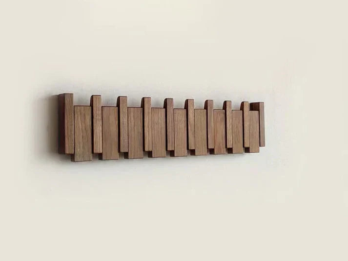 SUENTA Elegante Wandgarderobe aus Holz im Pianostil mit 5 oder 8 Haken Nussbaum