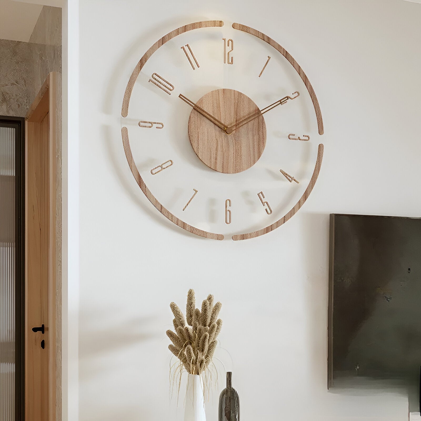 SUENTA Elegante Wanduhr Aus Holz Leise Große Digitale Anzeige