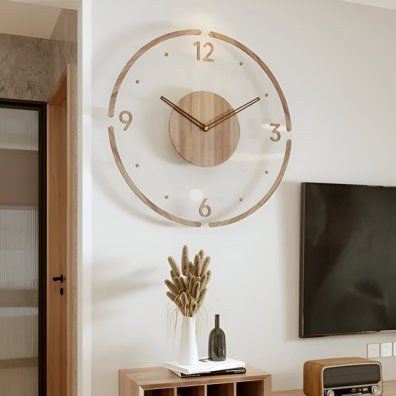 SUENTA Elegante Wanduhr Aus Holz Leise Große Digitale Anzeige