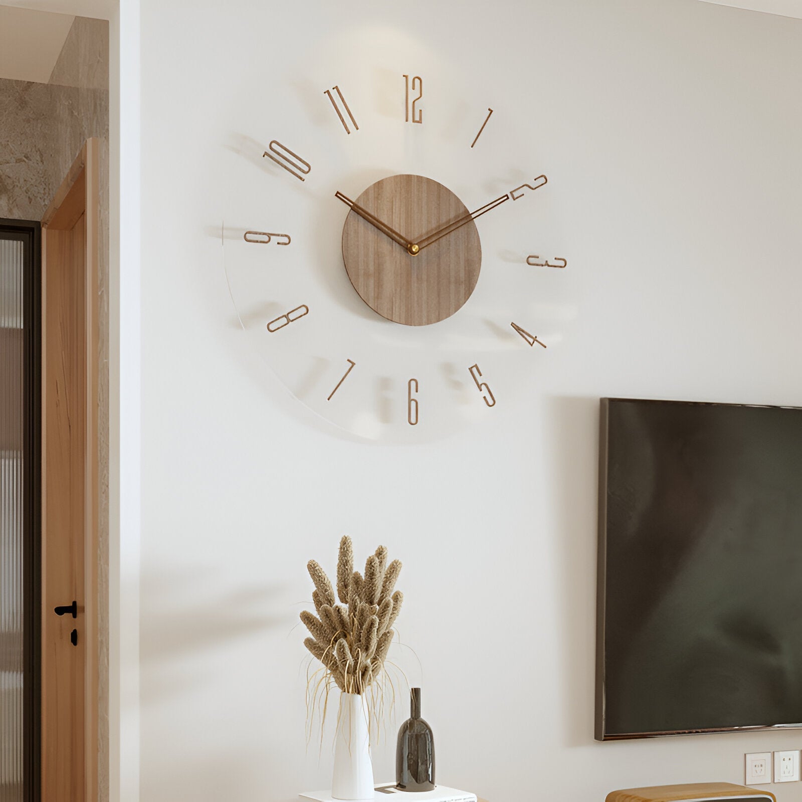 SUENTA Elegante Wanduhr Aus Holz Leise Große Digitale Anzeige Entwurf 2