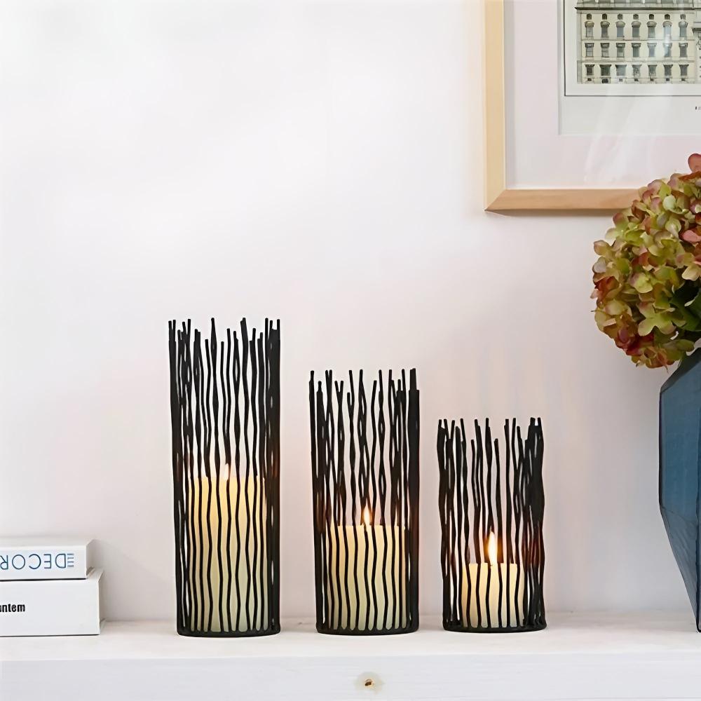 SUENTA Eleganter Kerzenhalter aus Eisen im Boho-Stil – Schwarzer Kerzenständer L