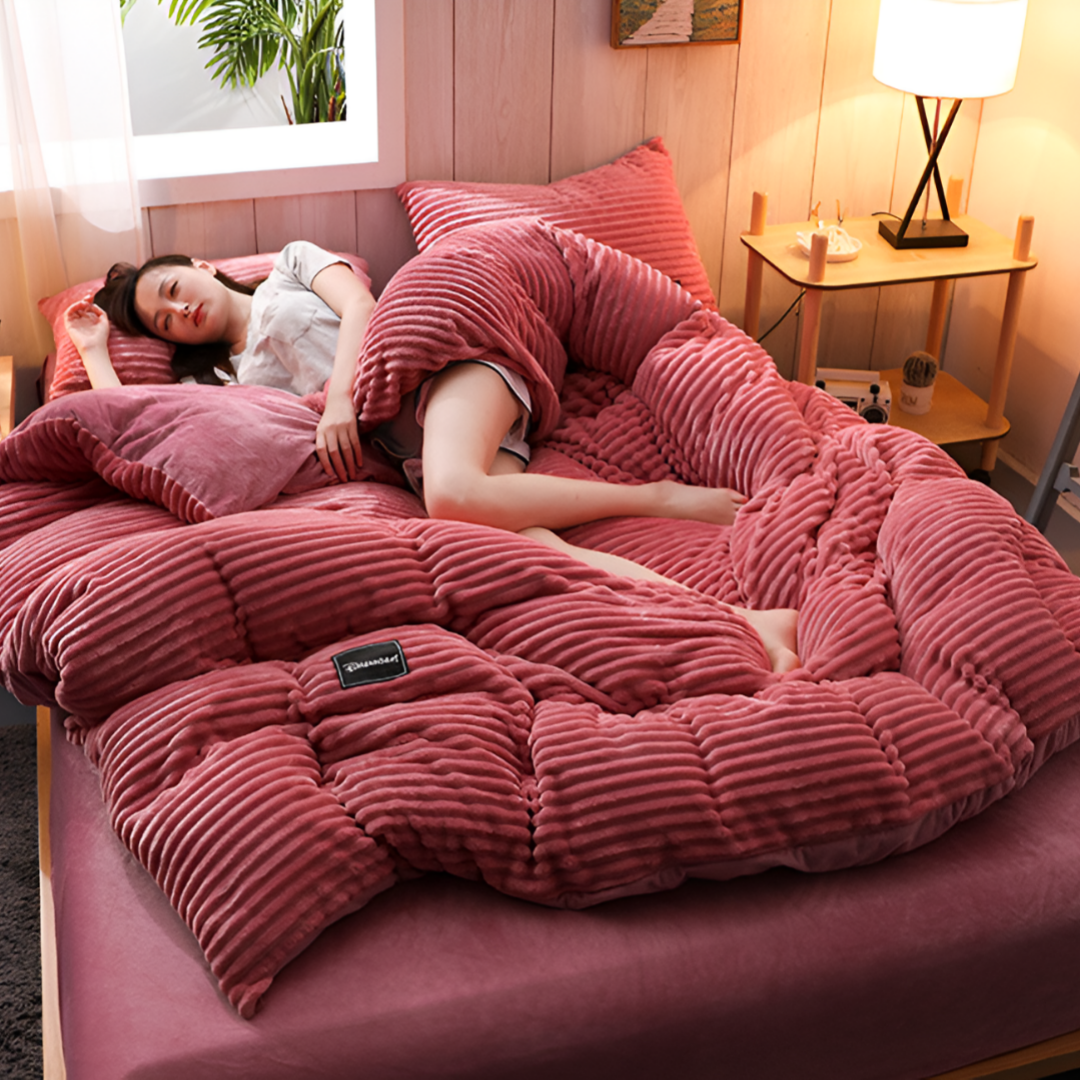 SUENTA Flauschiger Bettbezug 160x210 aus Fleece und Mikrofaser für ganzjährigen Komfort