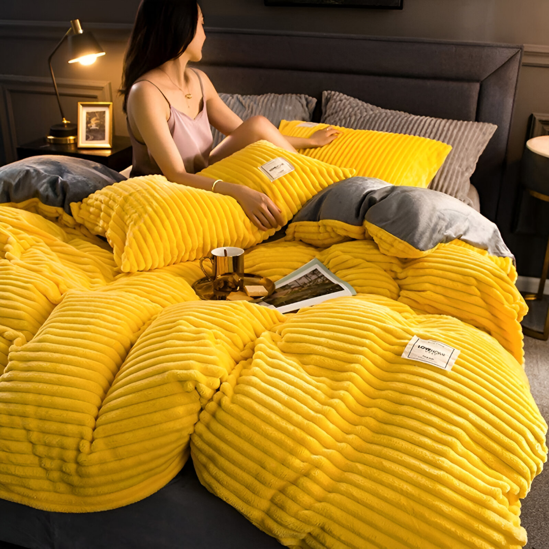 SUENTA Flauschiger Bettbezug 160x210 aus Fleece und Mikrofaser für ganzjährigen Komfort Gelb