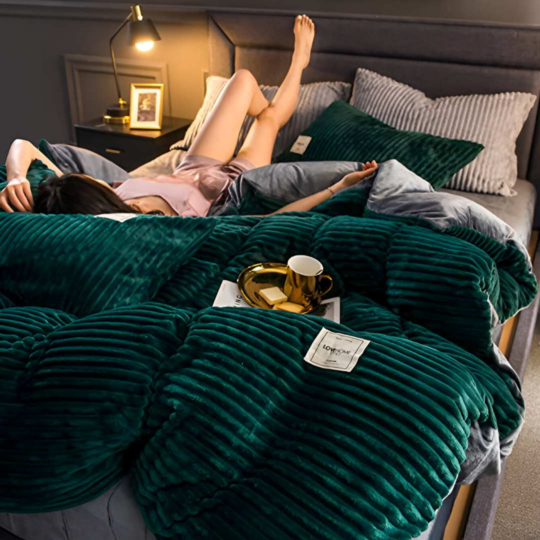 SUENTA Flauschiger Bettbezug 160x210 aus Fleece und Mikrofaser für ganzjährigen Komfort Dunkelgrün