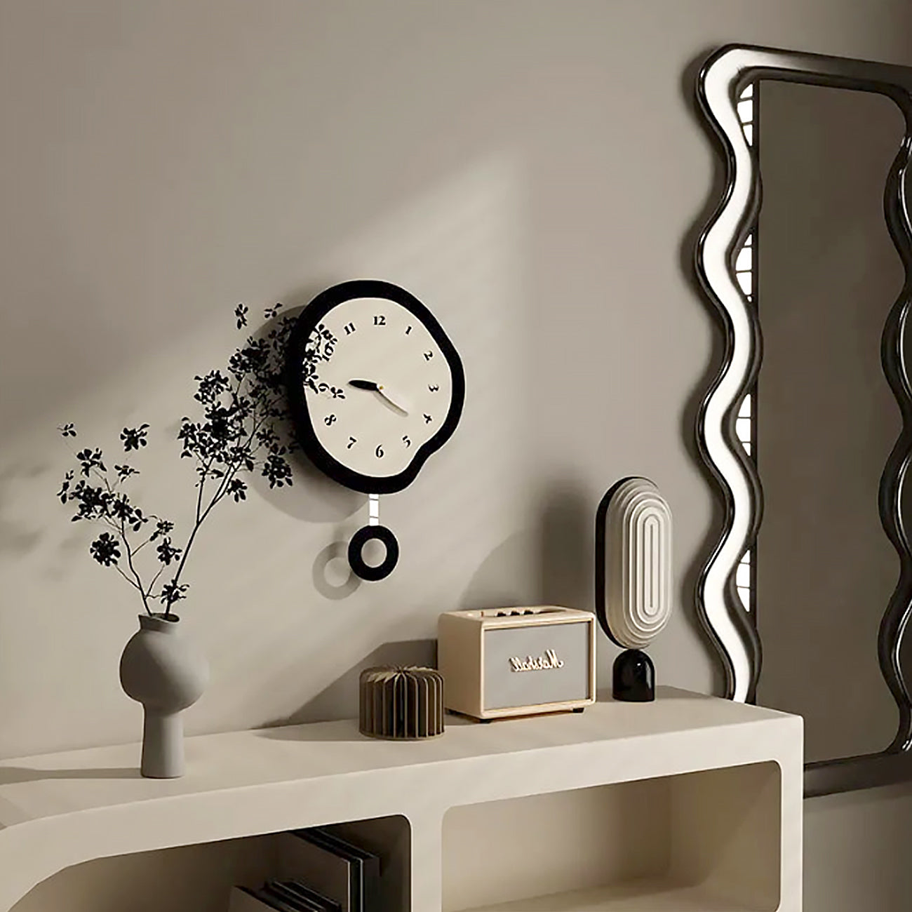 SUENTA Große Moderne Wanduhr mit Stillem Quartzwerk – Abstraktes Design