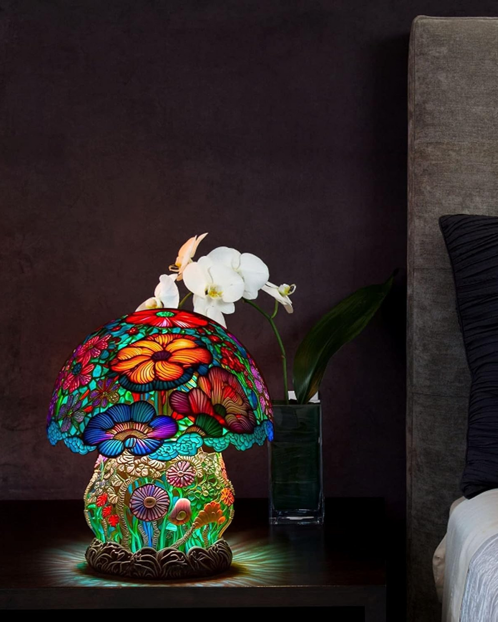 SUENTA Handgefertigte Glaskunstlampe mit Blumen- und Pilzdesign