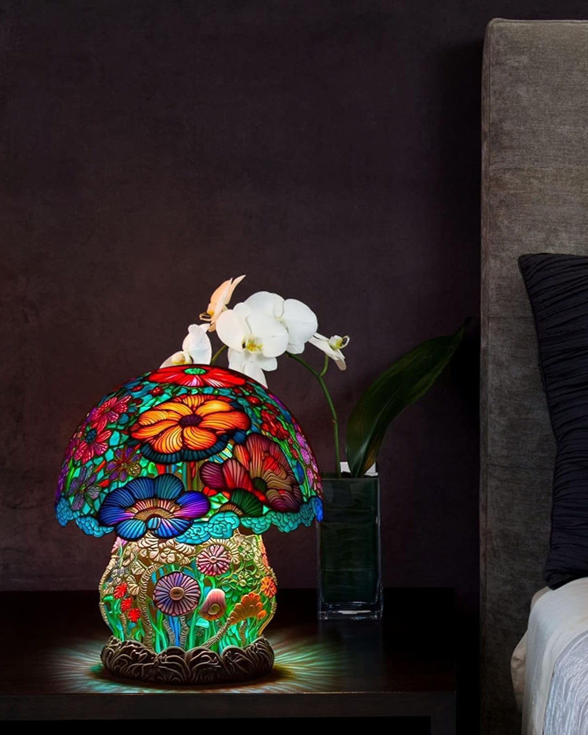 SUENTA Handgefertigte Glaskunstlampe mit Blumen- und Pilzdesign