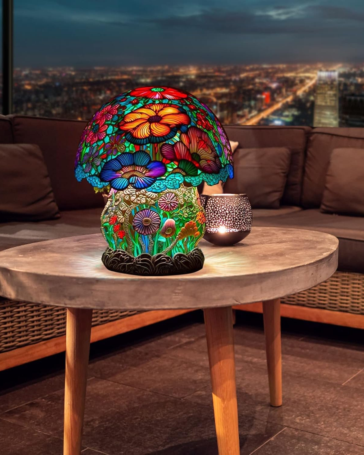 SUENTA Handgefertigte Glaskunstlampe mit Blumen- und Pilzdesign
