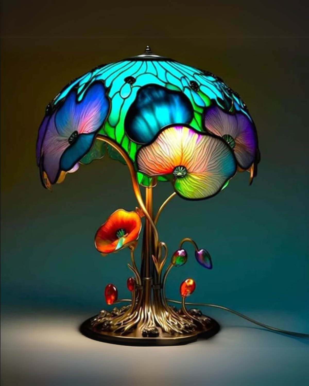 SUENTA Handgefertigte Glaskunstlampe mit Blumen- und Pilzdesign