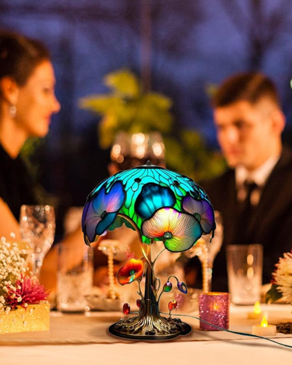 SUENTA Handgefertigte Glaskunstlampe mit Blumen- und Pilzdesign