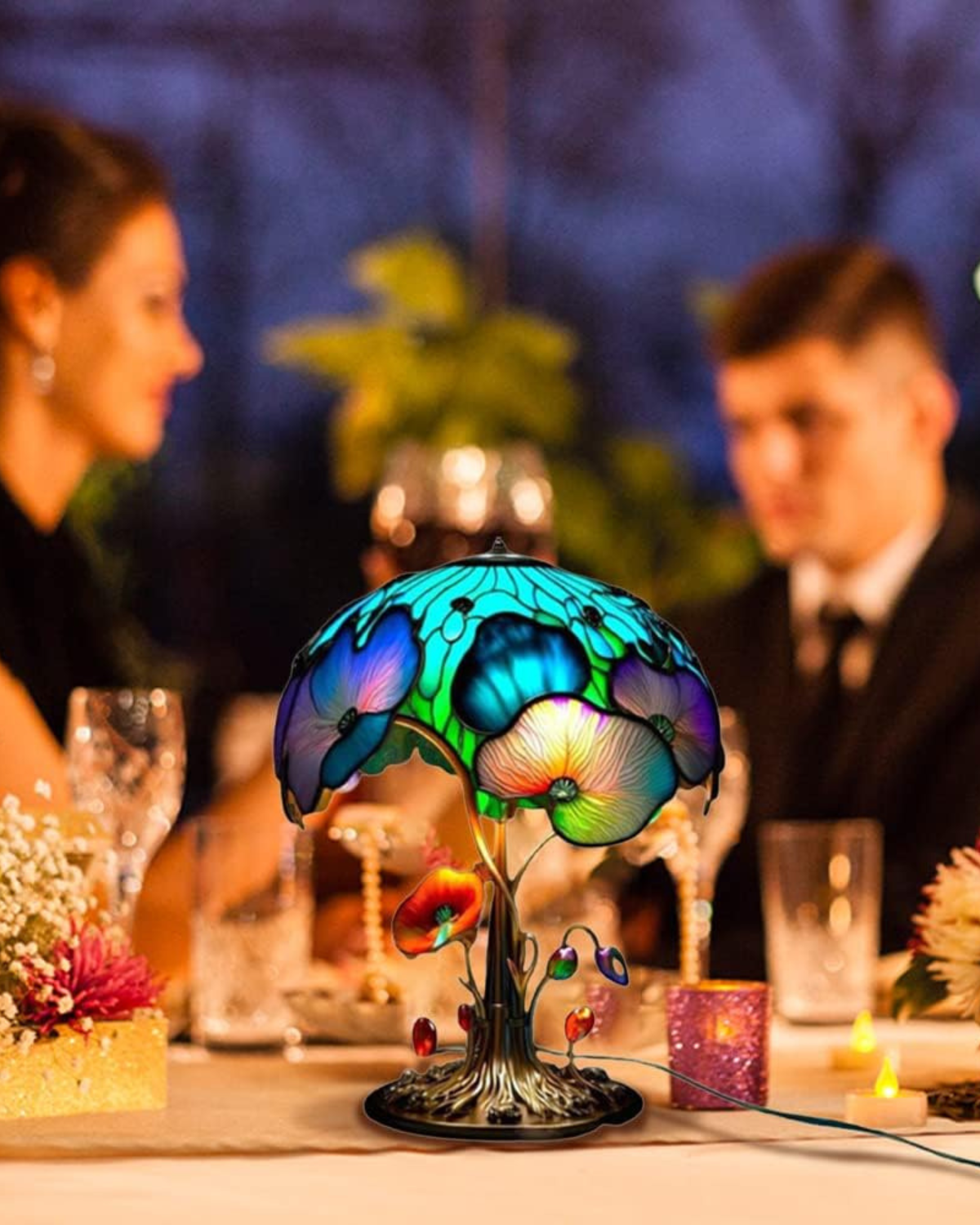 SUENTA Handgefertigte Glaskunstlampe mit Blumen- und Pilzdesign