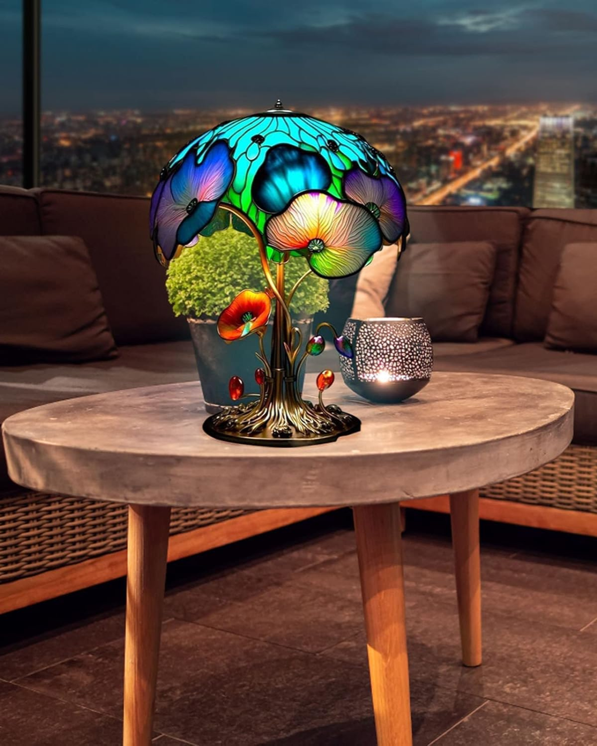 SUENTA Handgefertigte Glaskunstlampe mit Blumen- und Pilzdesign