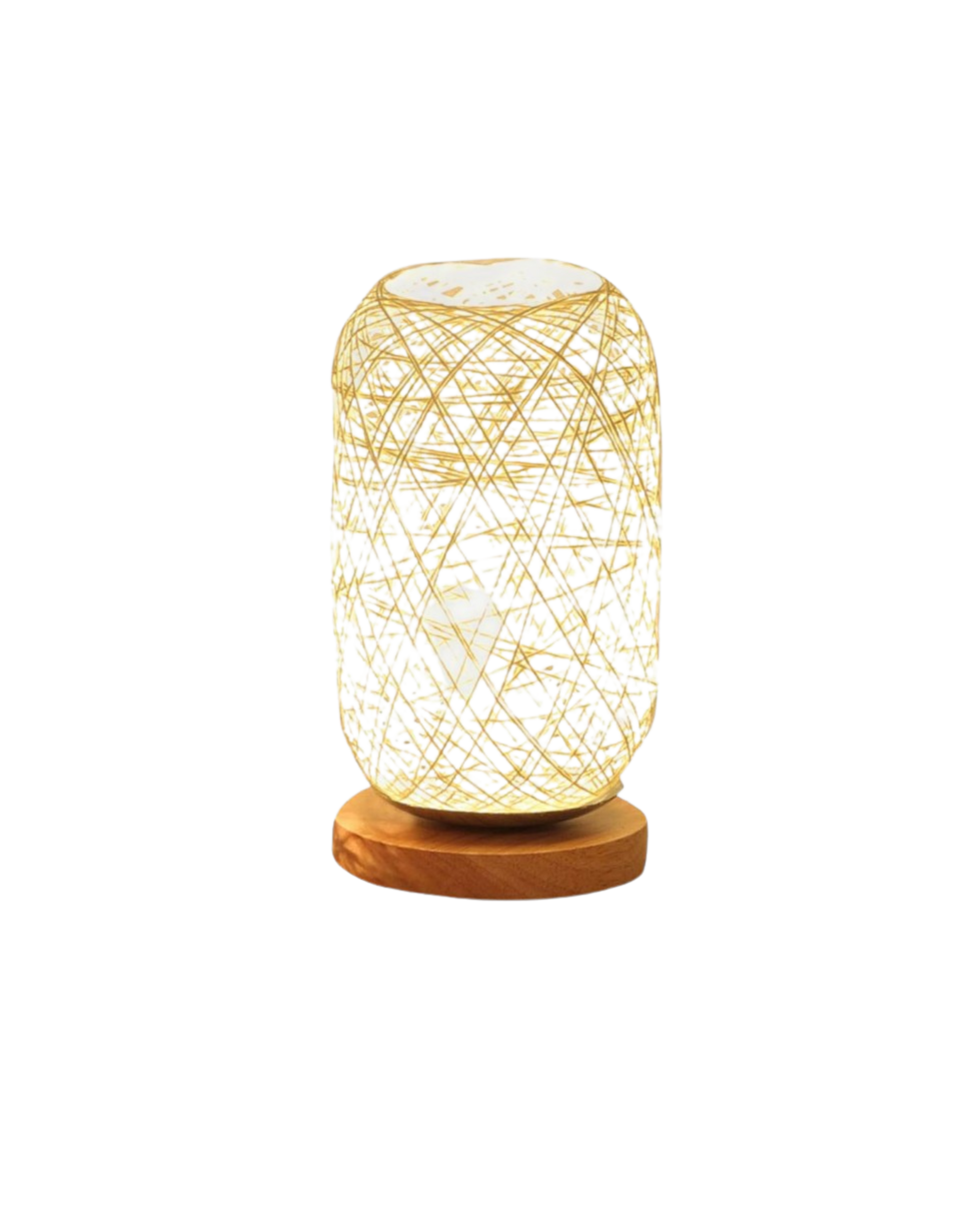 SUENTA Handgemachte Nachttischlampe aus Rattan mit Holzfuß – Bohemien Stil Off White