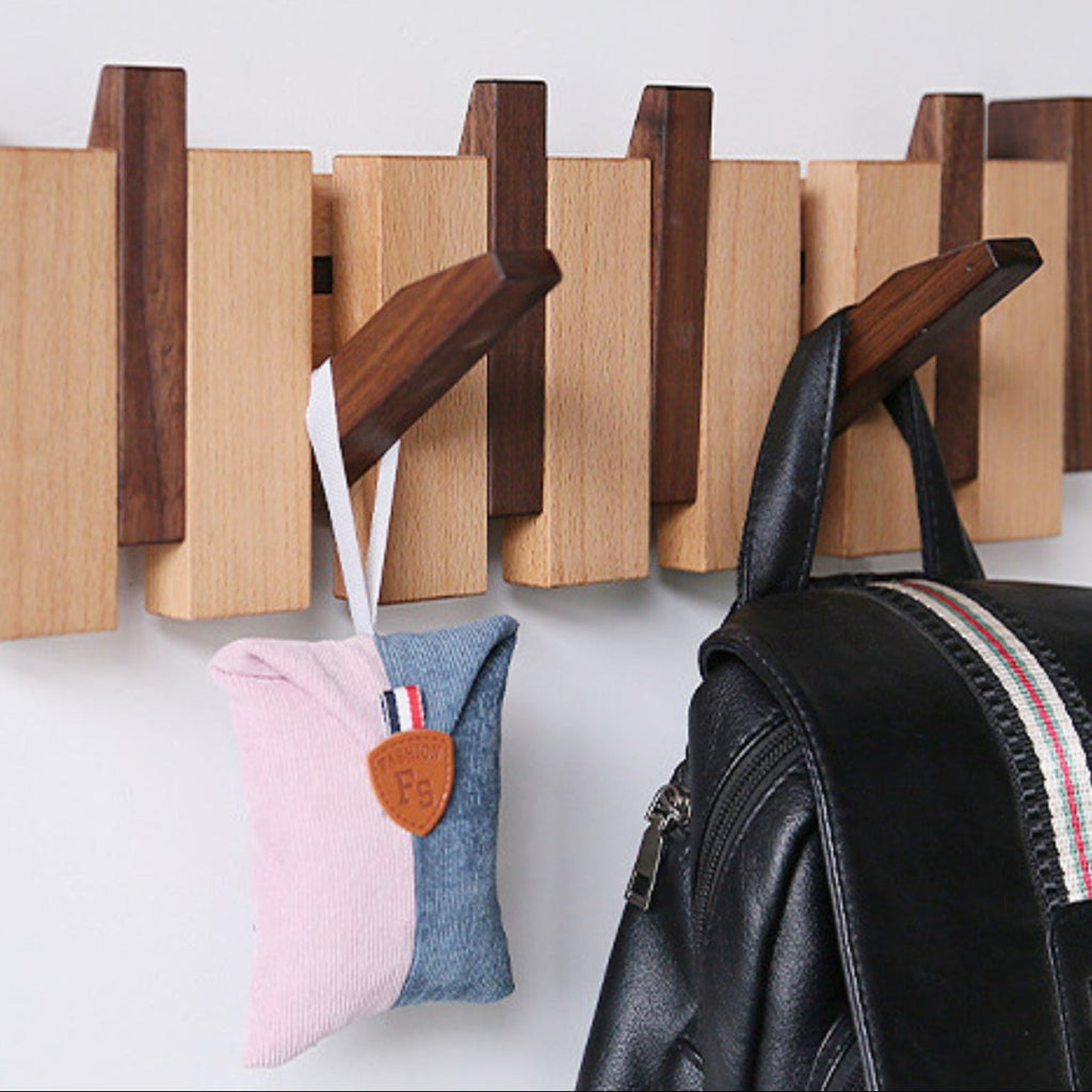 SUENTA Handgemachter Kleiderhaken Wand in Pianovorm aus Holz – 4/6 Haken
