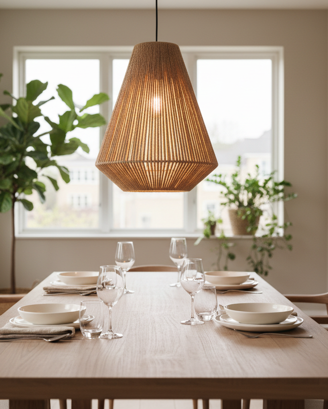 SUENTA Hängelampe Vela aus Holz mit Höhenverstellung – Pendelleuchte für Esstisch