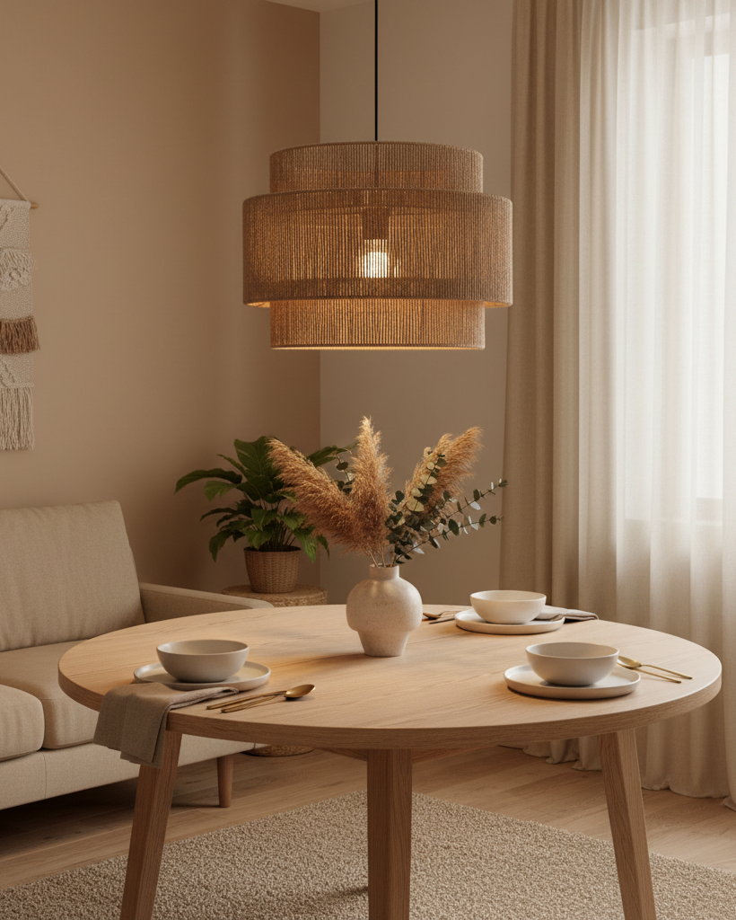 SUENTA Hängelampe aus Jute Ø30 cm für Esszimmer und Wohnzimmer – Natürlicher Look
