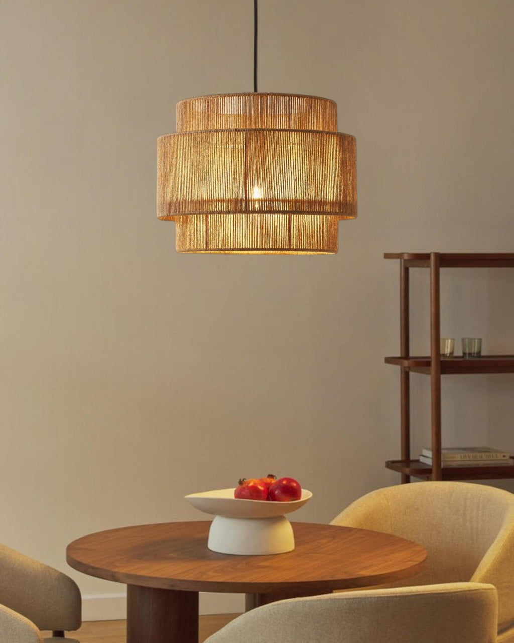 SUENTA Hängelampe aus Jute Ø30 cm für Esszimmer und Wohnzimmer – Natürlicher Look