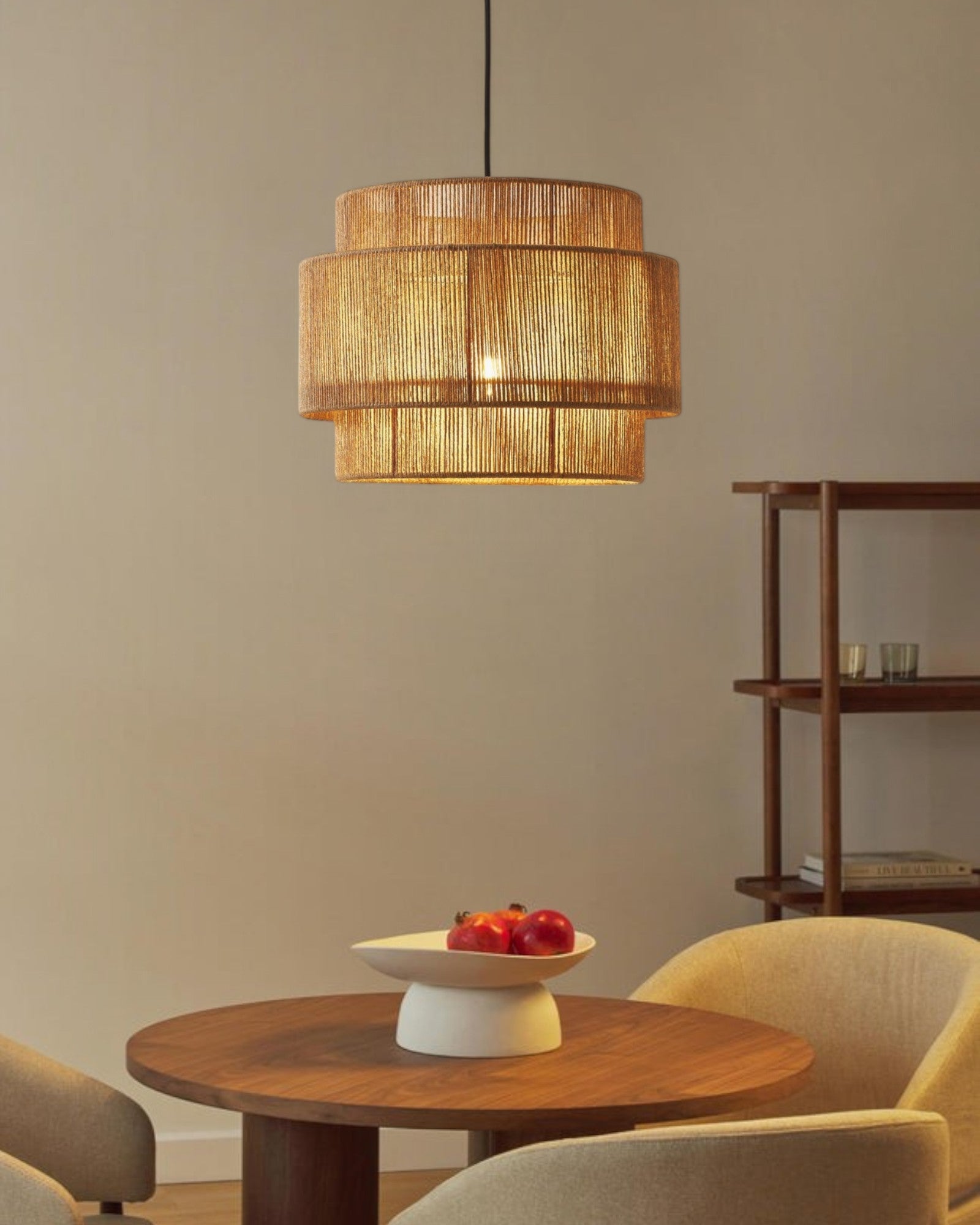SUENTA Hängelampe aus Jute Ø30 cm für Esszimmer und Wohnzimmer – Natürlicher Look