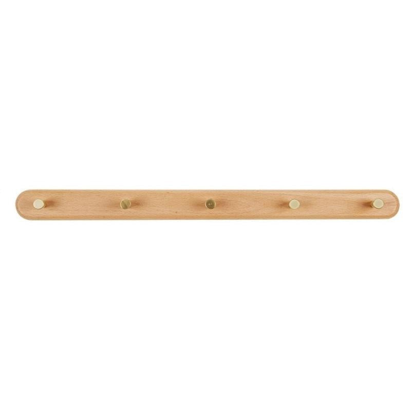SUENTA Hängeregal aus Holz mit Messinghaken – Skandinavisches Design Natürliches Buchenholz 5 Haken