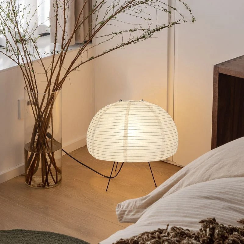 SUENTA Japandi Tischlampe aus Reispapier – Minimalistische Nachttischlampe 39 cm
