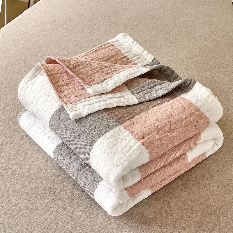 SUENTA Japanische Baumwoll-Decke 150x200 cm – Dreilagig und Atmungsaktiv Rosa Vlakken