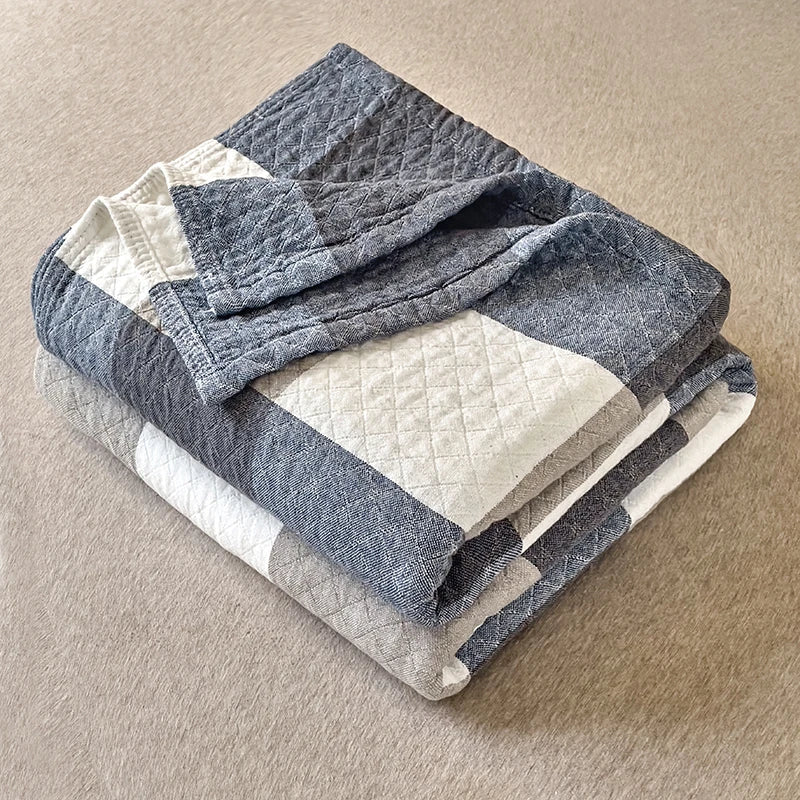 SUENTA Japanische Baumwoll-Decke 150x200 cm – Dreilagig und Atmungsaktiv Grau Vlakken