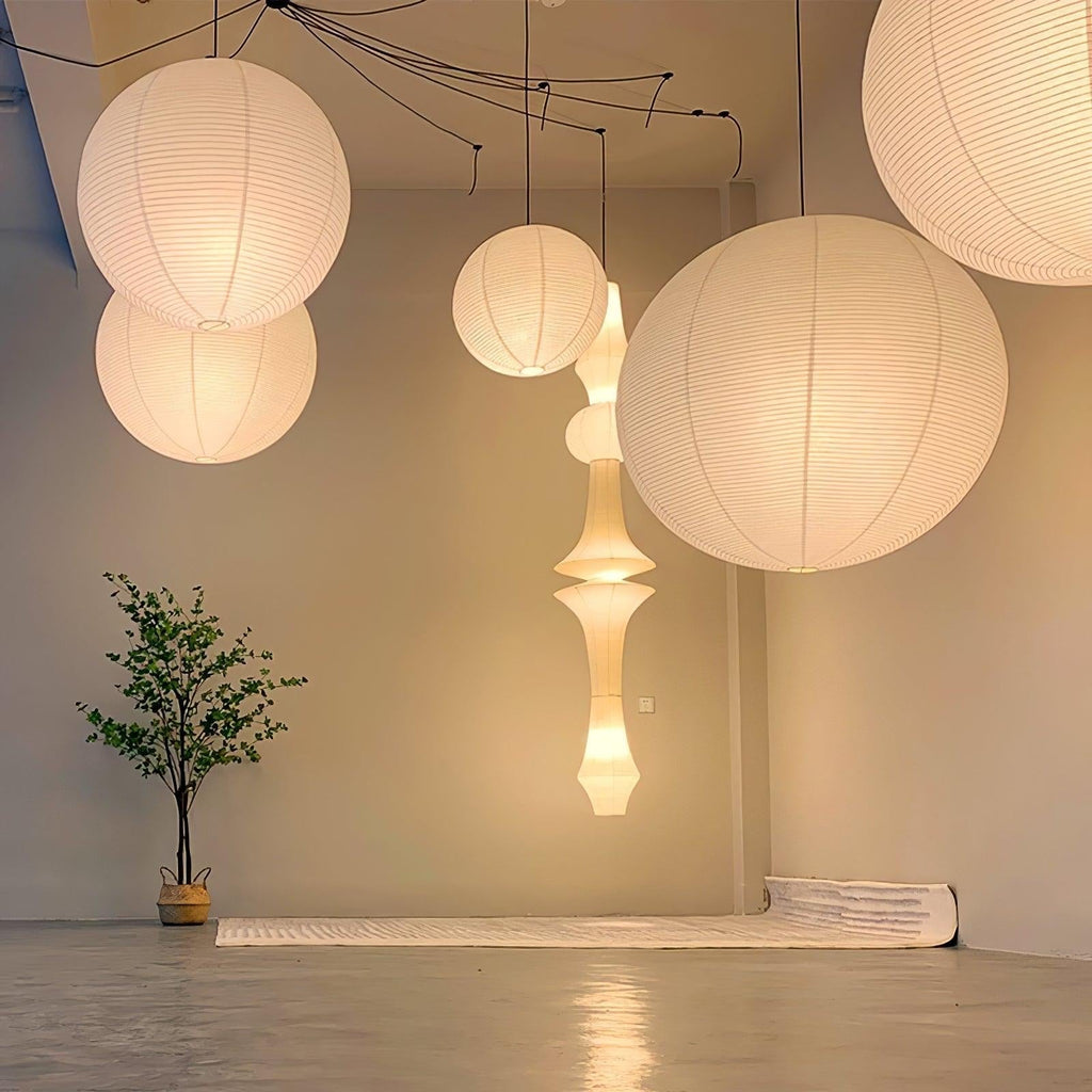 SUENTA Japanische Pendelleuchte aus Reispapier 30 cm – Warmes Licht für Esszimmer