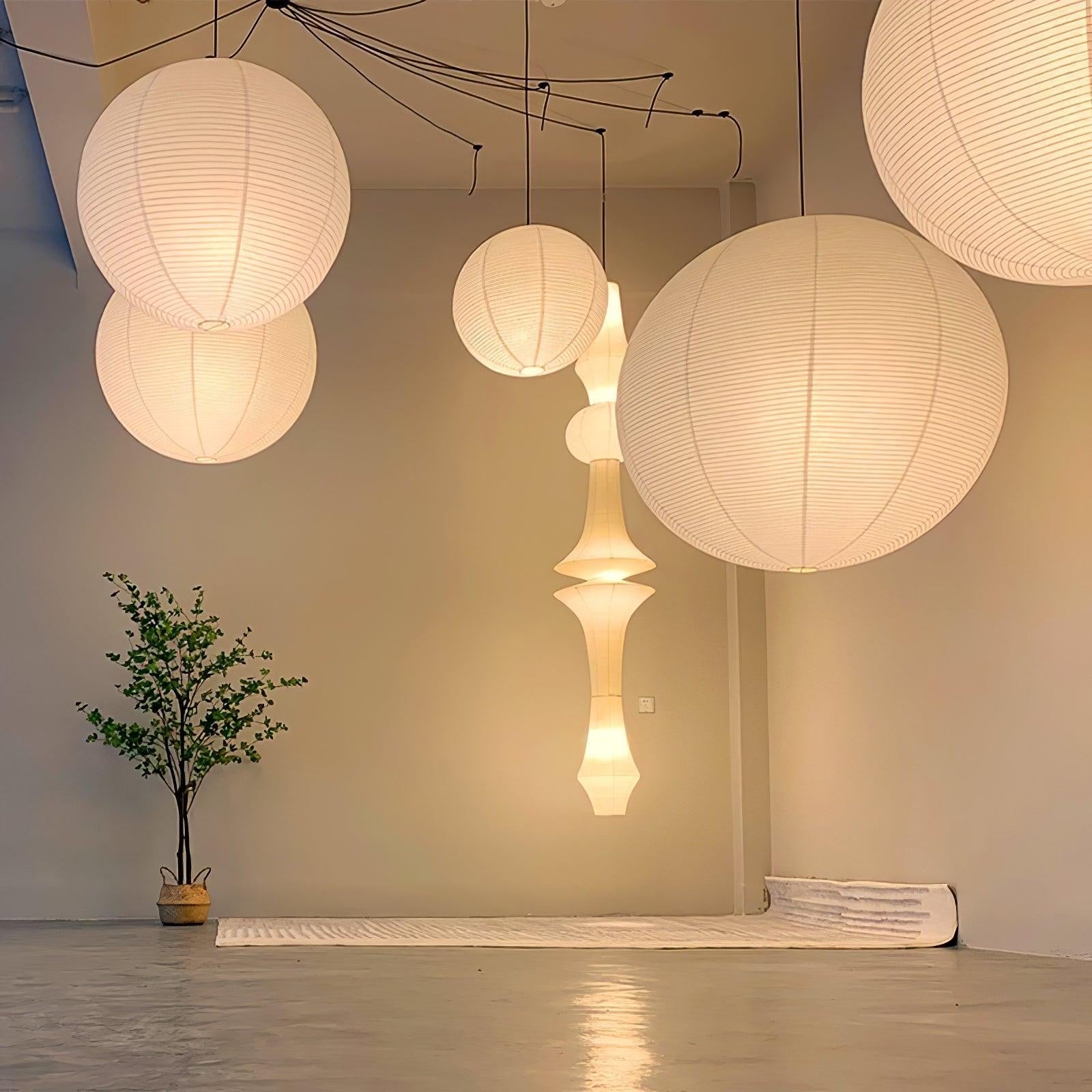 SUENTA Japanische Pendelleuchte aus Reispapier 30 cm – Warmes Licht für Esszimmer