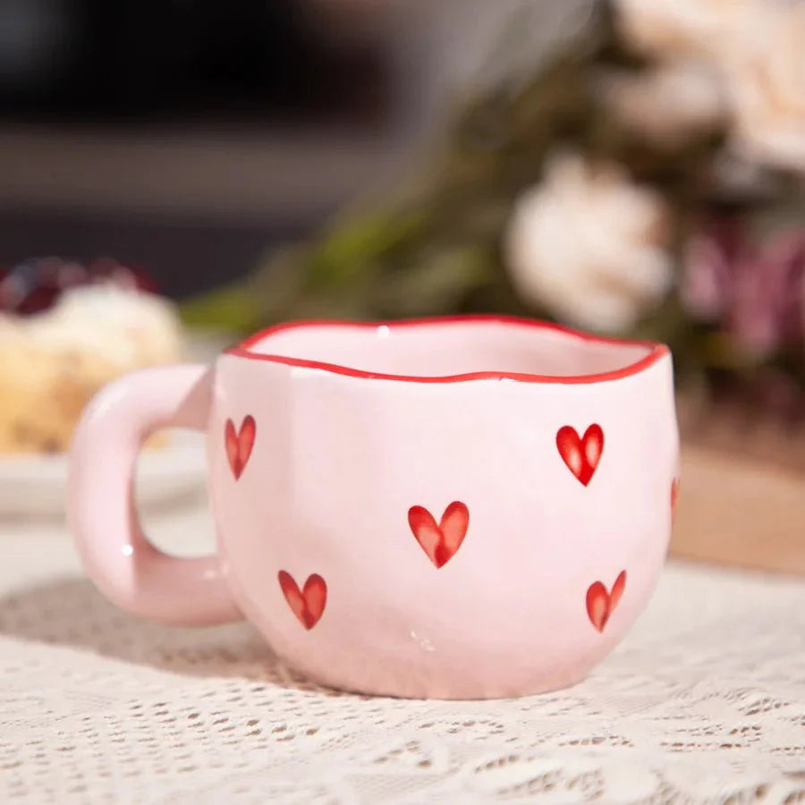 SUENTA Kaffeetasse Keramik Rosa Herz Liebes Motiv Alltag Büro Default