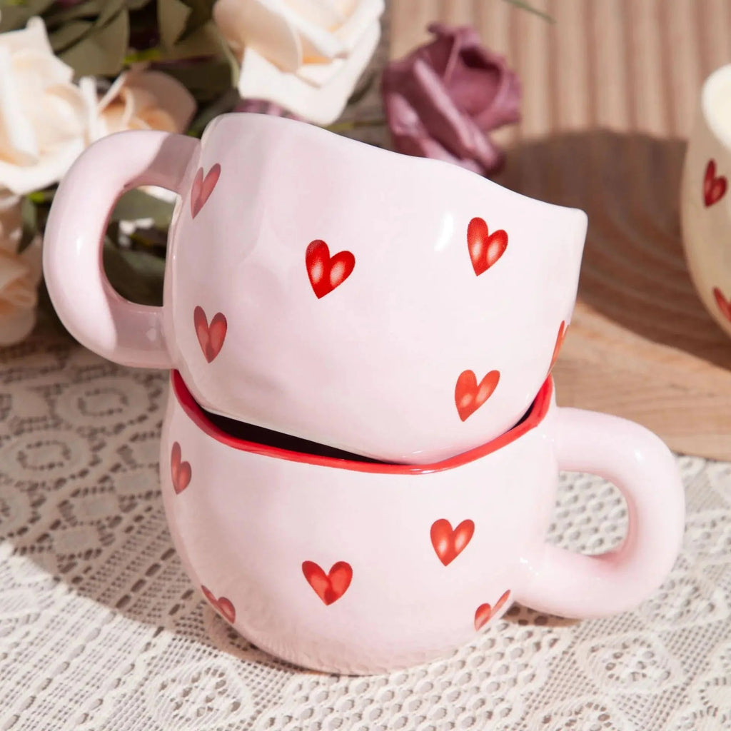 SUENTA Kaffeetasse Keramik Rosa Herz Liebes Motiv Alltag Büro