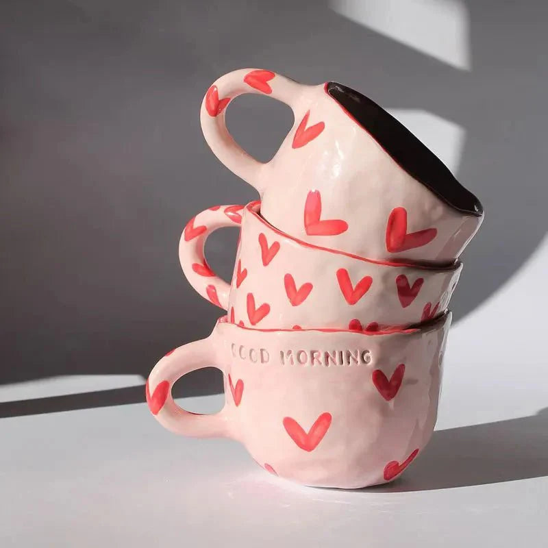SUENTA Kaffeetasse Keramik Rosa Herz Liebes Motiv Alltag Büro