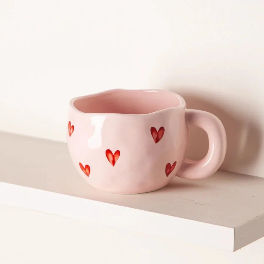 SUENTA Kaffeetasse Keramik Rosa Herz Liebes Motiv Alltag Büro