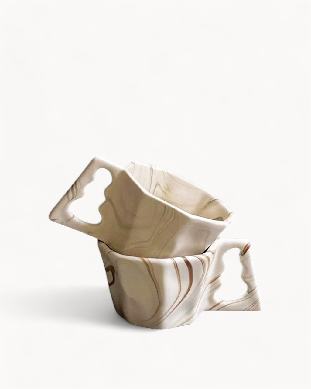 SUENTA Keramik Kaffee Becher Achteckig Braun Grau – Modernes Design Braun