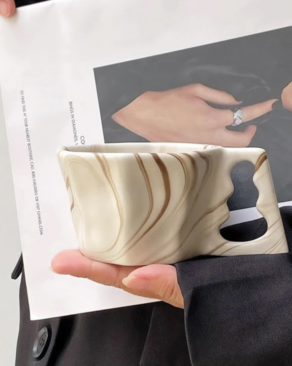 SUENTA Keramik Kaffee Becher Achteckig Braun Grau – Modernes Design