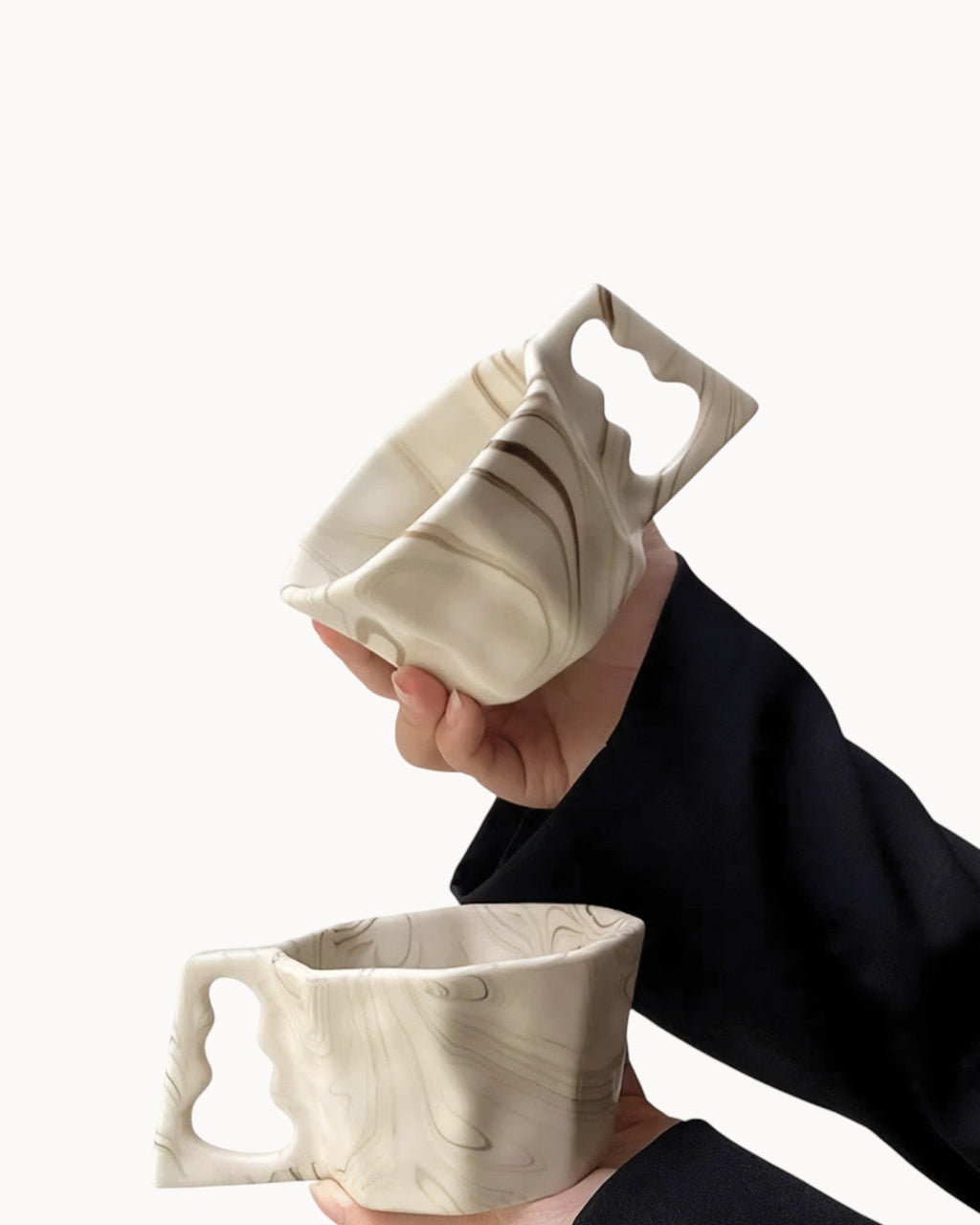 SUENTA Keramik Kaffee Becher Achteckig Braun Grau – Modernes Design