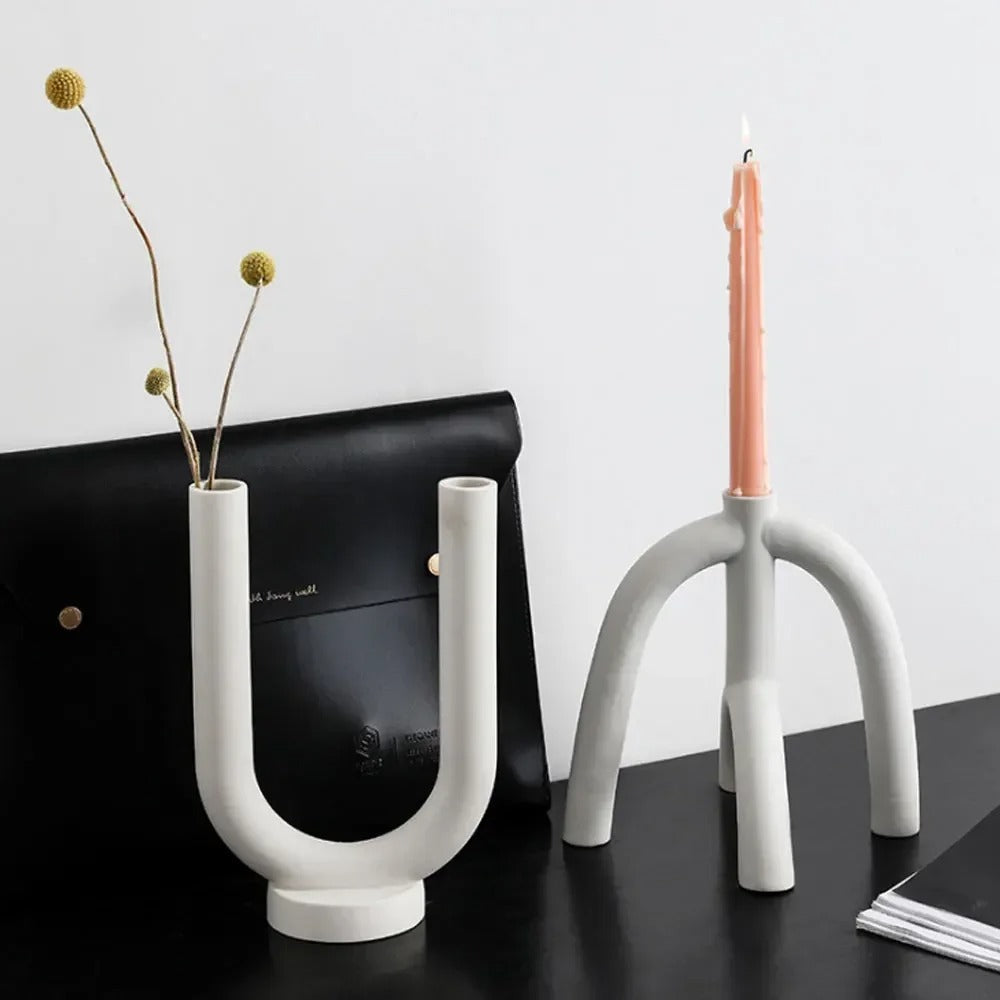 SUENTA Kerzenständer und Vase aus Keramik mit mattem Finish – Weiß