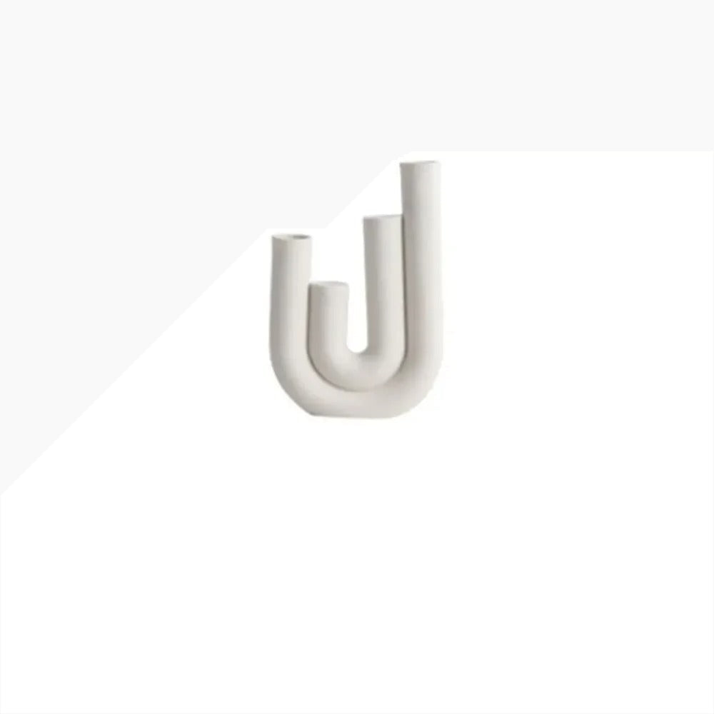 SUENTA Kerzenständer und Vase aus Keramik mit mattem Finish – Weiß 4 Kerzenhalter (U-Form)