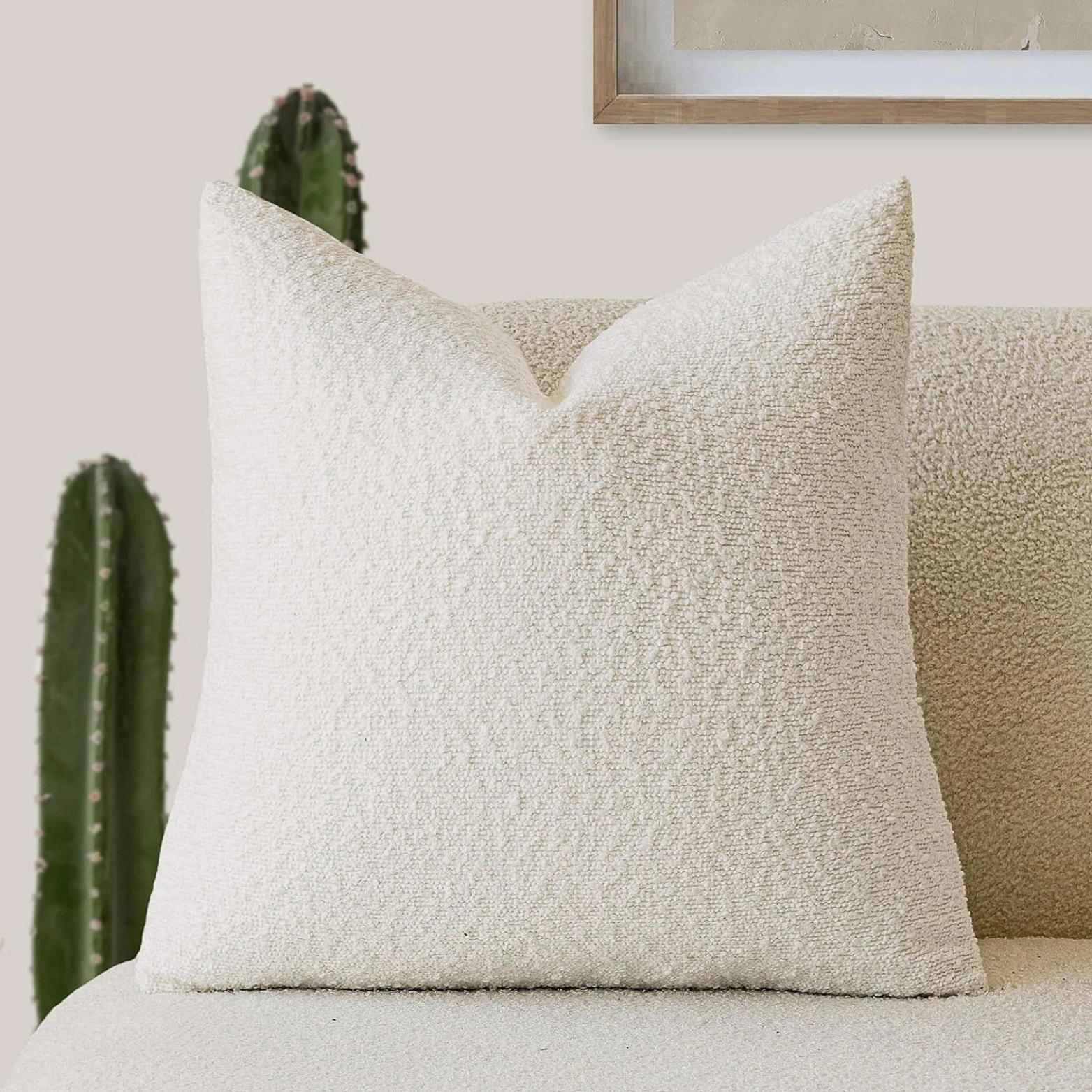 SUENTA Kissenbezug 45x45cm Aus Hochwertigem Boucle Stoff Für Sofa Weiß