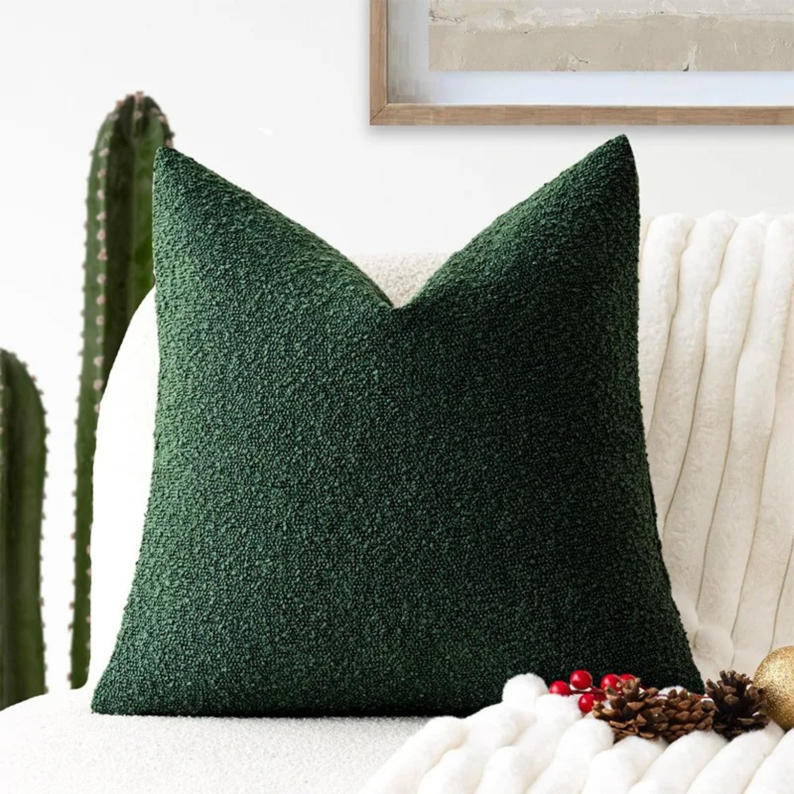 SUENTA Kissenbezug 45x45cm Aus Hochwertigem Boucle Stoff Für Sofa Grün