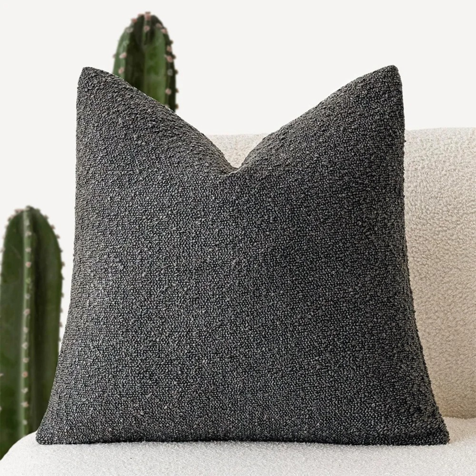 SUENTA Kissenbezug 45x45cm Aus Hochwertigem Boucle Stoff Für Sofa Anthrazit