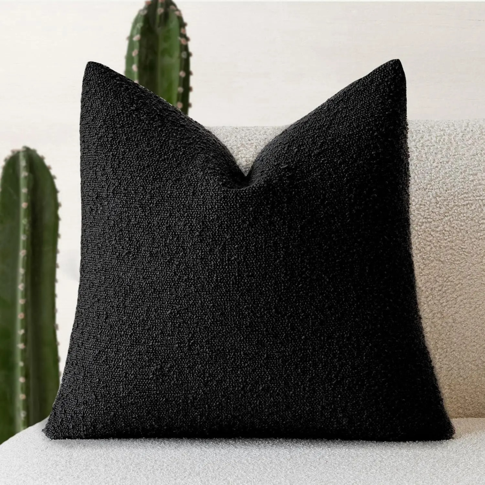 SUENTA Kissenbezug 45x45cm Aus Hochwertigem Boucle Stoff Für Sofa Schwarz