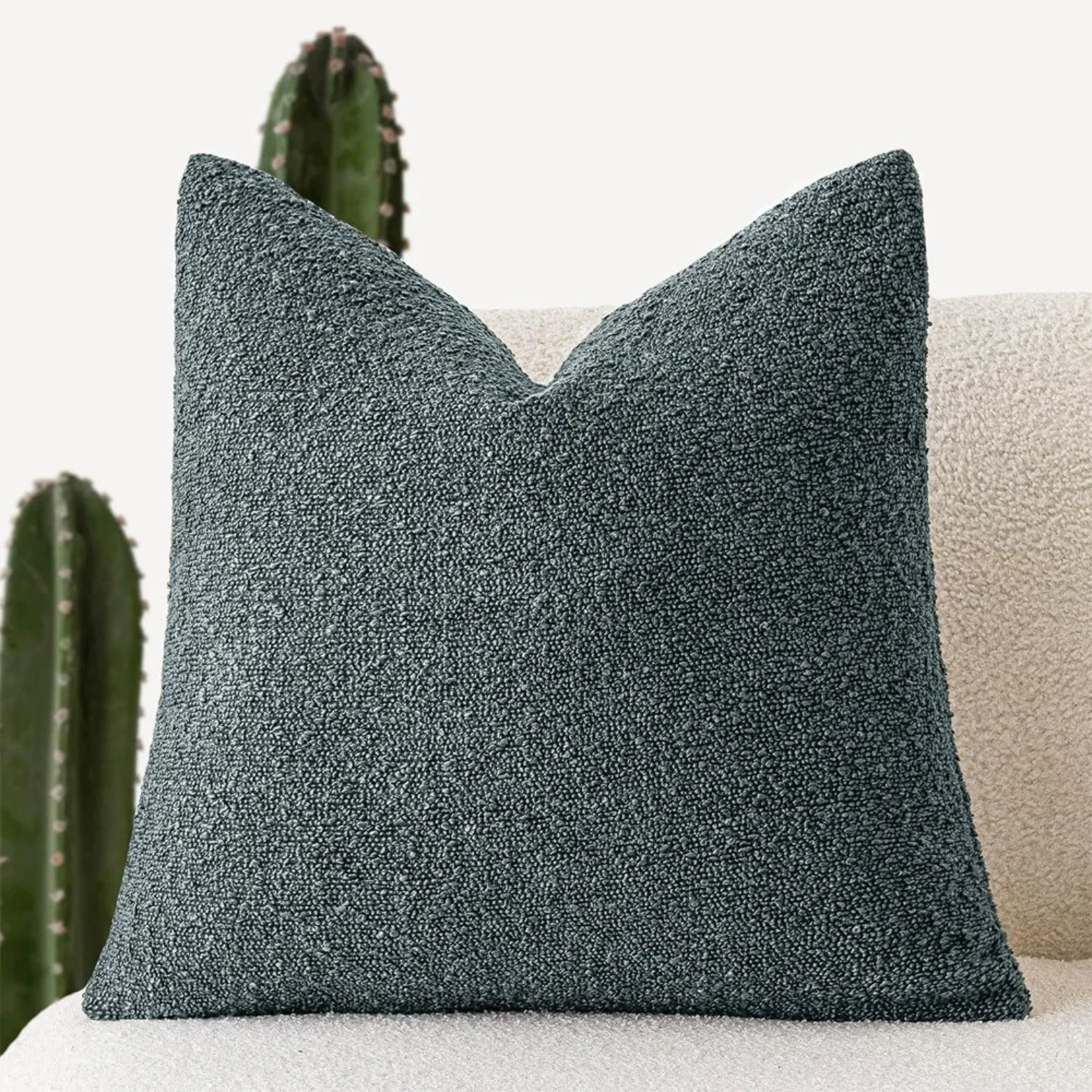 SUENTA Kissenbezug 45x45cm Aus Hochwertigem Boucle Stoff Für Sofa Grau-Grün
