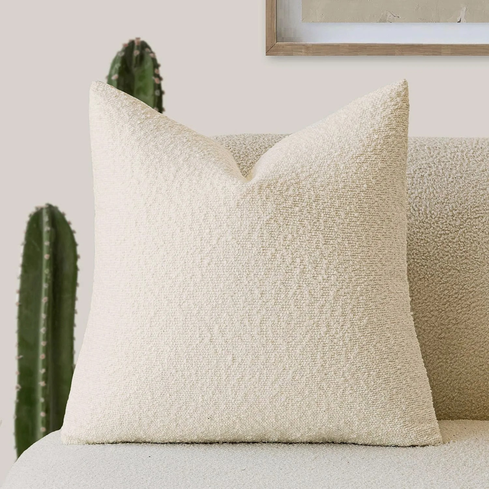 SUENTA Kissenbezug 45x45cm Aus Hochwertigem Boucle Stoff Für Sofa Beige