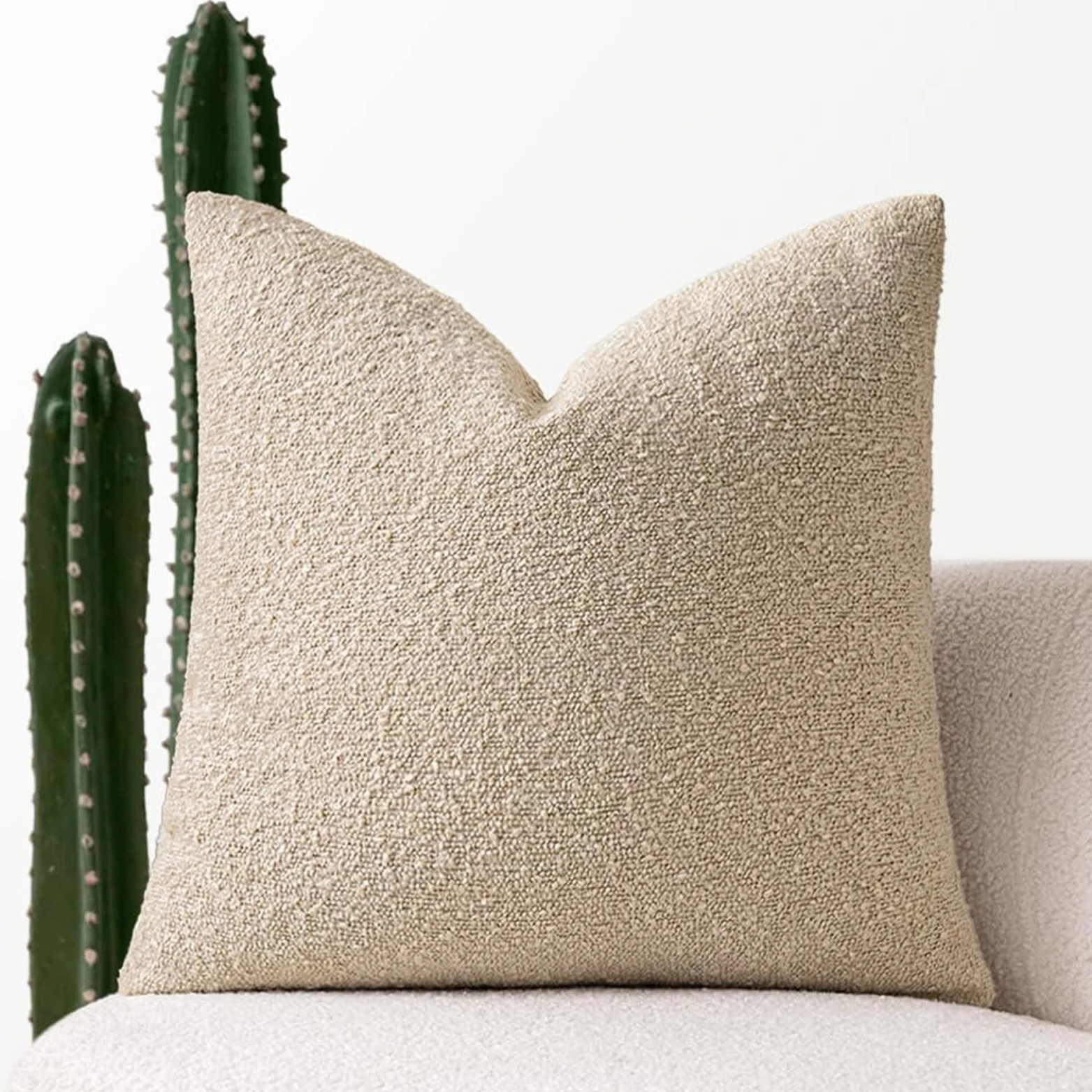 SUENTA Kissenbezug 45x45cm Aus Hochwertigem Boucle Stoff Für Sofa Helles Kamel