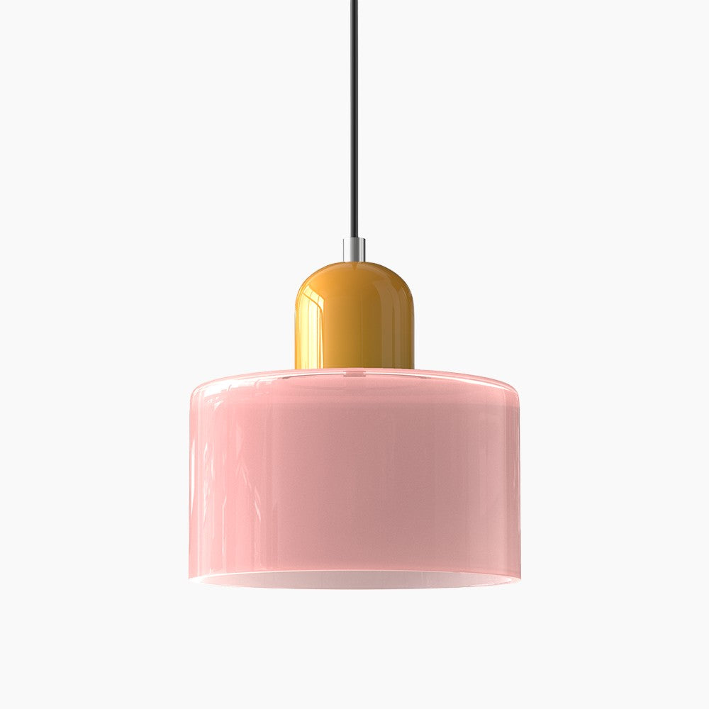 SUENTA Kleine LED Pendelleuchte aus Glas und Metall für Esszimmer – 12W E27 Rosa Gelb